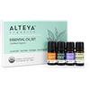 Alteya Confezione Olio Essenziale Biologico Pure Gratitude di Alteya Organics - Certificazione Biologica - Lavanda - Tea Tree - Arancia - Citronella - 4 flaconi x/5 ml - Oli Essenziali Puri + Olio base