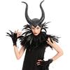 Spooktacular Creations Set di accessori Black Evil Queen con corno, scialle di piume e polsini di piume per Halloween Cosplay Party Gothic Crow Costume Dress Up