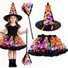 Hifot Costume Strega Bambina Tutu e Cappello Strega Bambina Scopa Strega,Vestito Strega Halloween Carnevale Cosplay