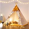 besrey Tenda per Bambini da Gioco in Tela Indiana Teepee in Cotone con Tappetino Imbottito e Luci Fatate (Giallo Pulcino)