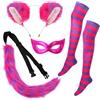 XEPST 4 PZ Rosa e viola a strisce Gatto Costume per le donne-Orecchie di gatto e la coda Set con orecchie di gatto, maschera per gli occhi, coda pelosa, Calze a righe per Halloween Cosplay Carnevale