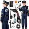 Hengrongshen Costume Poliziotto Bambino, Vestito Poliziotto Bambino con Cappello Camicia Pantaloni Manette Distintivo Polizia e altri Accessori Polizia per Halloween Carnevale (10-12 anni)