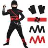 AOOWU Ninja Costume, Set Cosplay Ninja con Accessori da Ninja, Costumi di Ninja Halloween, Ragazzi Ragazze Fancy Dress per Festa, Carnevale(S)