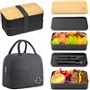 Fhioevt Porta Pranzo 2 Strati Portapranzo con Posate 1200ml Lunch Box Ermetica con Borsa Termica Porta Pranzo Lmpilabile Scatole Bento Box per Adulti Bambini Picnic Scuola Ufficio (Nero)