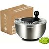 Lunememo Centrifuga per insalata in acciaio inox, centrifuga per lattuga con scarico, base antiscivolo, pulsante di arresto, asciugatrice per verdure, senza BPA, 5,3 qt, nero