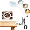 Akynite 10X Lente Ingrandimento con Luce e Pinza, 3 Colore 10 Luminosità, Lente da Scrivania USB con Luce per Lavori di Precisione Ricamo Modellismo Unghie Lettura, Lampada Flessibile, Bianco
