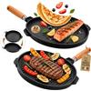 Akitaink Piastra Grill Double Tonda Antiaderente in Alluminio Pressofuso, Diametro 32 cm, Bifacciale Rigata e Liscia, Manico Rimovibile