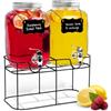 HEFTMAN Dispenser per bevande in vetro con rubinetto, barattolo da 4 litri, con rubinetto a tenuta stagna e supporto in filo metallico (2 x 4L)
