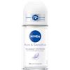 Beiersdorf NIVEA Pure & Sensitive Deo Roll-On, antitraspirante adatto per pelli sensibili, deodorante senza profumo senza alcool etilico per 72 ore di protezione (50 ml)