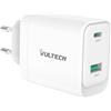 VulTech CC45-1C1A - Caricatore Universale 45W GaN USB + Type-C/USB-C PD3.0 QC3.0 PPS, Compatibile con iPhone,Samsung,Xiaomi,Oppo,Google Pixel,Realme, Tablet e Notebook - Bianco, Compatto