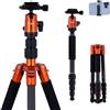 Rollei Treppiede Fotocamera Arancione 145cm Compact Traveler No.1 Carbonio | Cavalletto Fotografico da Viaggio Leggero con Supporto per Telefono Tripod con Testa e Funzione Monopiede per DSLR Smartphone