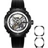 CIGA Design Orologio meccanico automatico/manuale, serie Magician, in acciaio inossidabile/titanio, cassa staccabile in vetro zaffiro, cinturino in fluorurato, per uomini e donne, con cassa in 3 forme