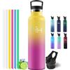 Motswedi Borraccia Termica 1 litro, con Cannuccia, Bottiglia Termica, Borraccia Acciaio Inox, 6*Cannucce, per Bevande Calde e Freddo per Campeggio, Palestra, Ciclismo, Giallo & Rosso Rosato