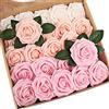 N&T NIETING Fiori Artificiali, Rosa Artificiali 25 Pezzi Schiuma Teste di Rose Finte Aspetto Reale con Foglia e Gambo Regolabile per DIY Matrimoni Mazzi Nuziale Festa Casa Stanza Decorazioni (Rosa)