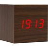 Lancoon Sveglia In Legno - Orologio Digitale Mini Cube A Led Con Display Di Data/Ora/Temperatura, Luminosità A 3 Livelli E Controllo Vocale Ideale Per I Viaggi In Ufficio - AC10Brown_Red