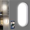Letlit Lampada con Sensore di Movimento, 18W 1800LM Plafoniera Led Soffitto Ovale Esterno, IP54 Applique da Parete Interno Luci, 4000K Applique Luce Bagno per Balcone Scale Corridoio Garage, 1 Pezzo
