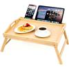 VASMIA Vassoio letto con gambe pieghevoli, per la prima colazione in bambù per mangiare, servire o usare come vassoio, scrivania portatile per laptop, vassoio per snack, Naturale