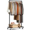 MISSLO Appendiabiti resistente piccolo Clohthig Rail 71,1 x 39,4 x 152,4 cm | 25 mm appendiabiti in metallo con ripiani per riporre oggetti arrotolabile con ruote per camera da letto, lavanderia, nero