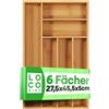 SIDORENKO Loco Bird - Portaposate per cassetti, in bambù, 6 scomparti, 27,5 x 44,7 x 5 cm, portaposate per cassetti regolabili, organizer da cucina