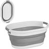 Relaxdays Cesto Portabiancheria Pieghevole, 24 Litri, Contenitore Salvaspazio in Plastica con Impugnature, Grigio Bianco
