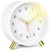 HOTUT - Sveglia analogica, sveglie da comodino silenziose senza ticchettio con luce, orologio analogico alimentato a batteria, sveglia alla moda rotonda, sveglie semplici per dormienti pesanti, camere