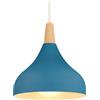 iDEGU 20CM Lampada a Sospensione Retrò LED Lampada a Soffitto in Legna Metallo Moderna Lampadario a Forma di Goccia Stile Scandinavo Plafoniera per Camera da Letto Soggiorno (Blu Oxford 1 Pezzo)