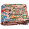 Sambhav Quilt Hub Coperta trapuntata in cotone con stampa floreale, realizzata a mano, stile kantha, bohémien, decorazione per letto matrimoniale, 152 x 228 cm