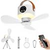IEEILULU 8000mAh Ventilatore Da Soffitto con Luce LED, Interni ed Esterni 35dB Ventilatore Portatile USB Ricaricabile, Campeggio Accessori Utili 3 In 1 Ventilatori Da Tavolo, Portatile e Soffitto