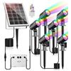 CLY Faretti Solari A LED Da Esterno RGB 30 Modalità Dinamiche Multicolore | Luci Solari Esterno Giardino RGB Decorative 10 Colori 2 Luminosità Lampada Solare Da Esterno 6000mAh IP66 Impermeabile