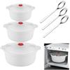 HEKOBAG 3 Pezzi Vaporiera per Microonde con Coperchio 2400/1600/ 900ml Vaporiera Microonde per Cucina Contenitore Cottura Vapore Microonde in Plastica Cestello Vapore Microonde per Alimenti (Bianco)