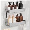 SONGMICS Mensola Doccia, Organizer Bagno in Acciaio Antiruggine, Adesivo Senza Foratura, Set di 2, 31,5 x 12,5 x 5 cm, Argento, per Accessori Bagno, Collezione Parson BCB201E101