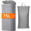 Lifewit Cesto Portabiancheria, Cesta Panni Sporchi con coperchio, Laundry Basket con Plastica Manici, Porta Biancheria Sporca per Bagno, Lavanderia, Camera da Letto, 75 L, Grigio Chiaro