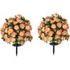 Generico Set di 2 Piante Artificiali a Sfera con Fiori, Arbusti Finti da Esterno con Picchetti, Decorazione Giardino in Seta UV-Resistente, Ornamenti Floreali per Prato, Vasi e Patio (arancione)