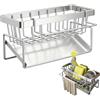 Rieoany Argento Organizer Lavello Cucina, Acciaio Al Carbonio Porta Spugne Lavello Cucina, Portaspugne Per Lavello Con Vassoio E Portasciugamani Rimovibile, Adatto Per Riporre Spugne, Spazzole E Stracci