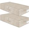 Jinfanshurich 2 scatole portaoggetti sotto il letto, portaoggetti pieghevole, grande, con chiusura lampo e manico, per scarpe, cuscini, vestiti, coperte (beige)