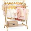 Yorbay Stand Appendiabiti per Bambini con 4 ganci, Attaccapanni per Bambini con Ripiano Inferiore per lo Stoccaggio, Attaccapanni per Bambini, Piccolo e Pieghevole, in Bambù (Naturale)