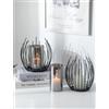 Romadedi Portacandela antivento nero con cilindro in vetro: set da 2 portacandele antivento in metallo per decorazione soggiorno, decorazione da tavolo, moderna, lanterna in vetro per candele, fiori