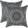 TreeWool - Confezione da 2 - Federe per Cuscini Decorativi con Accenti di Mandala in Cotone (Nero, 55 x 55 cm)