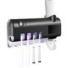 S.I.C Porta Spazzolini Bagno con Dispenser Dentifricio e Sterilizzatore a Raggi UV, Portaspazzolino con Luce Led e 4 Slot Adatti per Spazzolino Elettrico e Normale Sia Adulti che Bambini (Colore Nero)