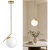 HJXDtech Lampada a sospensione moderna a sfera in vetro bianco, lampada da soffitto in metallo ottone, Lampadario da cucina per soggiorno e sala da pranzo (1-luce)