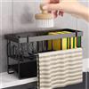 Koolkasa Porta Spugne Lavello Cucina - Organizer Cucina Per Lavello con Vassoio di Scarico Automatico & Porta Stracci, Metallo Organizer Lavello Cucina Bagno (Nero)