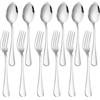 WANGZAIZAI Set di posate da 12 pezzi con cucchiaio e forchetta, in acciaio inox per uso alimentare, colore argento, per casa, cucina e ristorante, lavabile in lavastoviglie