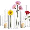 DOKKOME Set di 8 vasi in vetro per candele, vasi in vetro per decorazione da tavolo, vaso grande, mini vasi, vaso a tulipano, cilindri in vetro per candele, casa, matrimonio, tavola per feste