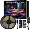 BUNACET Striscia LED RGB+IC COB 12 m, 24 V, dimmerabile, striscia luminosa a LED, autoadesiva, con alimentatore di rete, telecomando RF e controllo app, sincronizzazione musicale per cucina, camera da