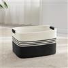 MYHOMMATTO Piccolo Cesto per biancheria intrecciato in corda di cotone, 45L, con manici in cuoio, per coperte, vestiti, giocattoli, per lavanderia, camera bambini o soggiorno, 45x35x27 cm, bianco e nero