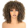 PORSMEER Parrucca afro riccia capelli sintetici castani naturali con frangia per le donne lunghezza della spalla Afro Kinky Curly Bob Wig Volume per donne nere,14 pollici