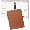 POPRUN Agenda Settimanale 2024 Verticale A5, Weekly Planner 2024 22 x 16,5 cm con Tag Mensili e Portapenne Autoadesivoc, Pelle Vegana e Carta Spessa da 100 gsm Certificata, Marrone