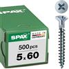 SPAX, Set di viti universali a testa svasata e impronta a croce, filettate, zincate, A2J, 5,0 x 60 mm, 500 pz.