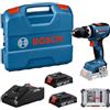 Bosch Professional 18V System Trapano-avvitatore a batteria GSB 18V-65 (incl. 2 batterie GBA 2.0Ah, caricabatteria GAL 18V-40, 1 set avvitatori CA, L-Case)