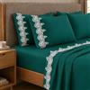 PETTI Artigiani Italiani - Set Lenzuola Singole Percalle Cotone con Pizzo Macramè Verdeacqua, Completo Letto 3 Pezzi, 100% Made in Italy